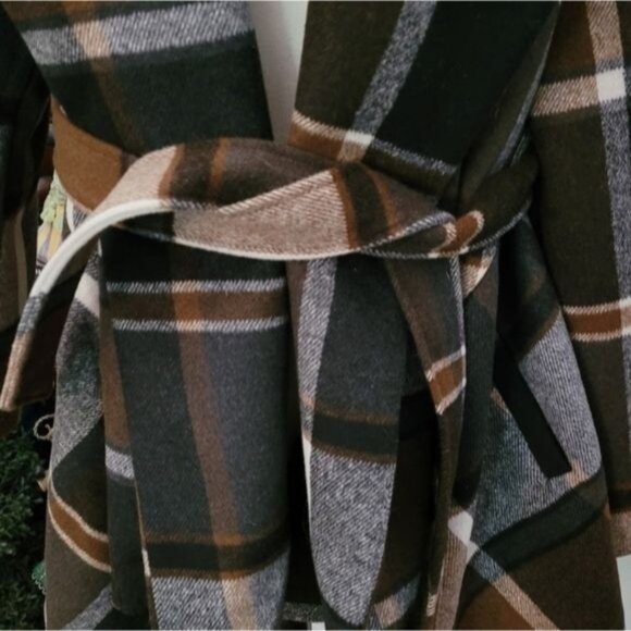 New Women's Wool Coat Couture Equestrian Preppy Luxury 2X XXL Brown Plaid - Picture 6 of 7